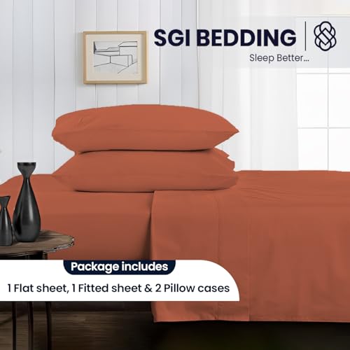 Image of SGI bedding Twin Bed Sheets Set - Premium 600 TC Egyptian Cotton, Crisp & Cooling Sateen Weave, Extra Soft Hotel Collection, Fits Mattresses Up to 16 Inch Deep, Breathable & Long Lasting - Terracotta