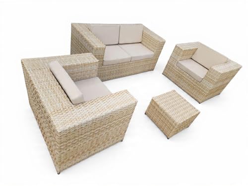 Conjunto Sofá e Poltronas quadardo Jardim Varanda Fibra sintética com palha (Lizato Bege) (Lizato bege)