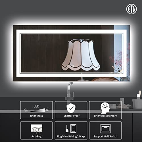 72 x 32 Inch LED Mirror for Bathroom with Front and Backlit,Large Lighted Bathrooom Mirrors for Wall,3 Colors Stepless Dimming Bathrooom Vanity Mirror LED Lights, Anti-Fog, Memory