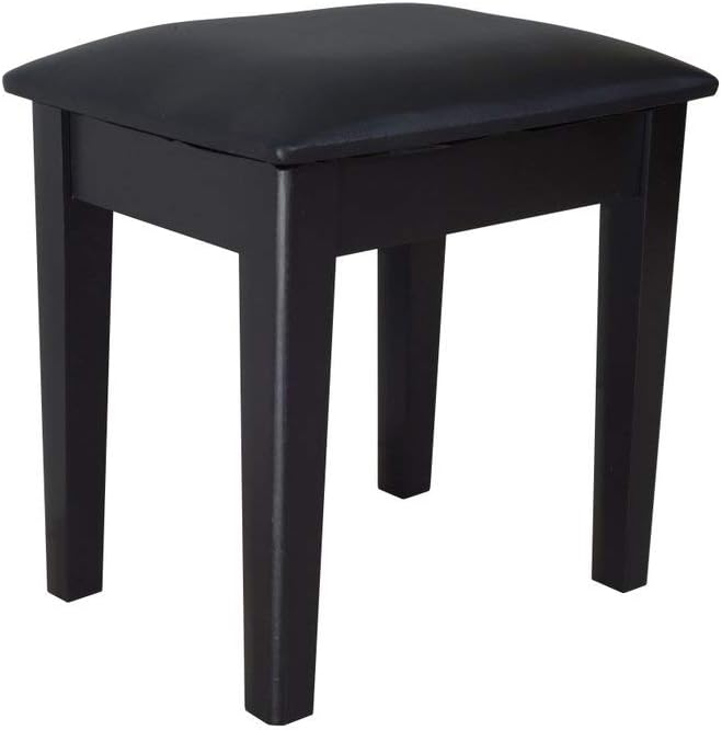 Vanity Stool Makeup Bench Dressing Stool with Cushion and Solid Legs,Black 15.7'' x 11.8'' x 17.7''