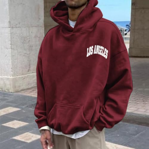 Mens Los Angeles Letter Print College Light Hoodies Vintage Winter Fall Lightweight Anime Pullover Tops for Mens Goth3