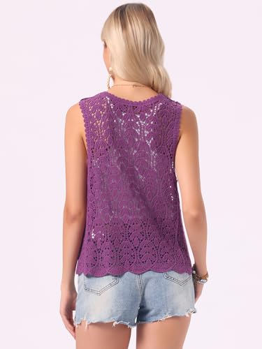 Image of Allegra K Women's Floral Crochet Hollow Out Sleeveless Open Front Boho Vest Cardigan