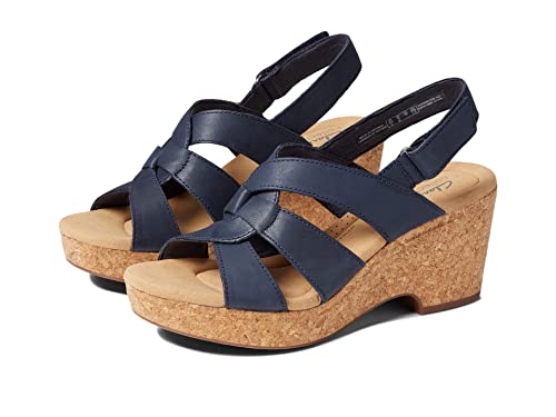 Clarks Giselle Beach Wedge Sandal, Navy Leather, 11 Medium