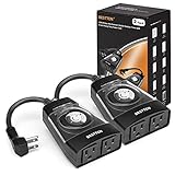 [2 Pack] BESTTEN Outdoor 24-Hour Timer, 2 Grounded Outlets, 6-Inch Power Cord, Flat Plug, Heavy Duty, Weatherproof, for Thanksgiving, Christmas and Other Holiday Decorations, ETL Certified, Black