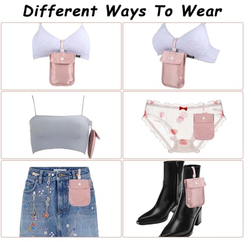 Image of Travel Pouch Undercover Bra Wallet Secret Stash Pocket with Adjustable Elastic Strap for Passport Valuables Pink