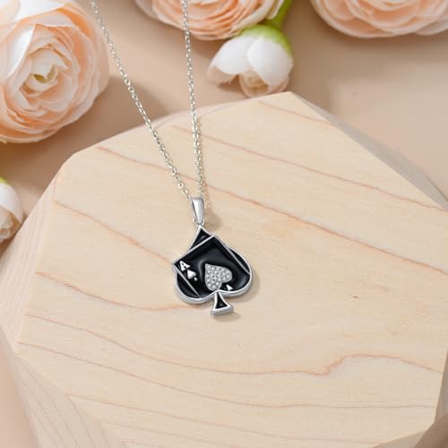 Ace Poker Necklace for Women 925 Sterling Silver Ace of Spades/Hearts/Queen Pendant Necklace Playing Card Jewelry Gifts2