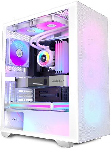 KEDIERS PC-Gehäuse, vorinstalliert 6*PWM ARGB-Gehäuselüfter, ATX Mid Tower, Gaming-Gehäuse mit Öffnung aus gehärtetem Glas, Seitenteiltür, Netz-Computergehäuse,Weiß