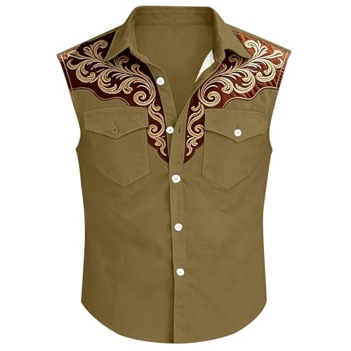Chaleco para hombre, estilo vaquero, impresión 3D, camiseta sin mangas, corte regular, camisa occidental, vintage, camisas medievales, con aspecto bordado, chaleco para hombre, a la moda, camisas