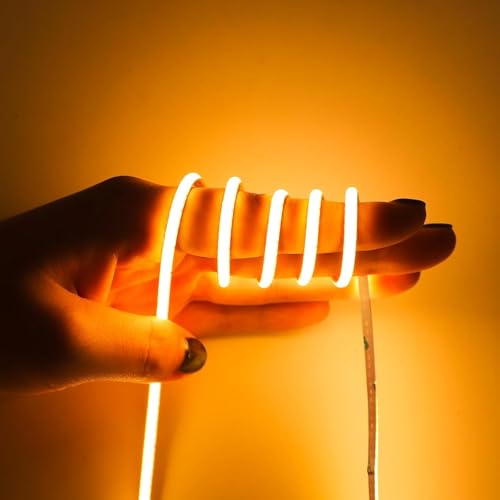 5m COB LED Strip Light, 12V Golden Yellow LED Light Strip Flexible Cuttable 5mm Wide Ultra-Thin, CRI90 Uniform Dotless 400LEDs/m for Bedroom Home Kitchen Cabinet Decor (Power Supply Not Included)