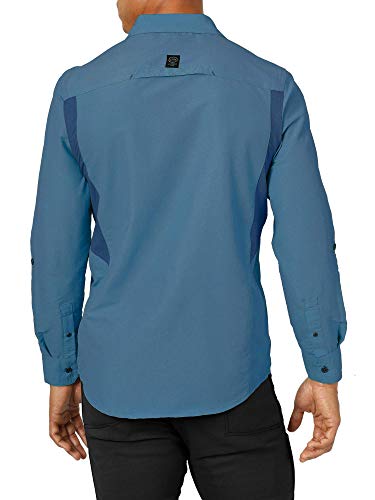 ATG by Wrangler Men's Long Sleeve Mixed Material Shirt, Dark Denim, Medium