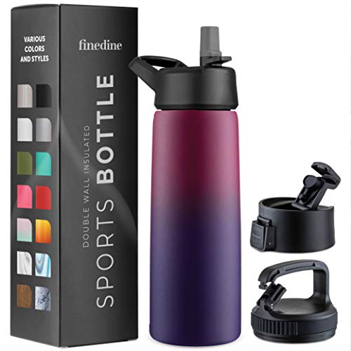 FineDine Water Bottle - Stainless Steel Insulated Water Bottle with Straw Lid, Flip Lid & Wide-Mouth Cap - Keeps Hot and Cold - 25 Oz / 739ml - Dreamy Purple by FineDine - Used condition - US$12.93
