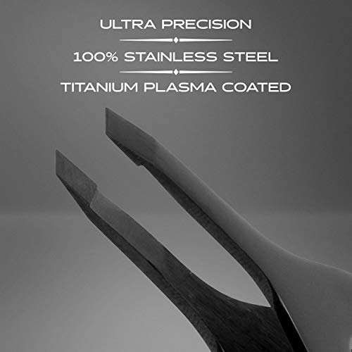 Brv Men Wide Grip Slant Tweezers - Titanium Coated Stainless Steel - Perfectly Aligned Slanted Tips For Ultra Precision - Professional Tweezers For Eyebrows And Nose/Ear/Facial Hair - (Black) #TOP3