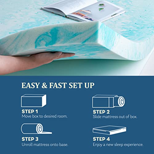 Image of EGO 3 Inch Queen Mattress Topper Gel Memory Foam for Pressure Relief | Cooling Gel Infused, Ventilated Design Bed Topper in a Box, CertiPUR-US Certified, 80 inchLx60 inchW