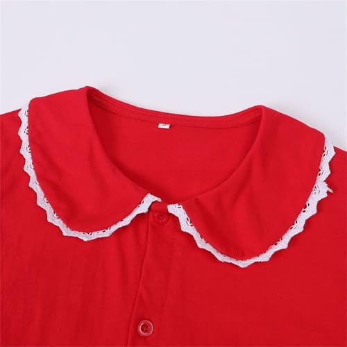 Teen Kids Girl Boy Cotton 𝐏ajamas Set Solid Color Ruffle Short Sleeve Button Tops Shorts 𝐏js 2Pcs Cute Sl𝐞epwear3