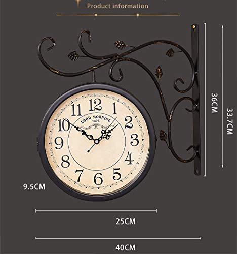 Horloge murale double face rétro en fer forgé avec support métal doré - 7