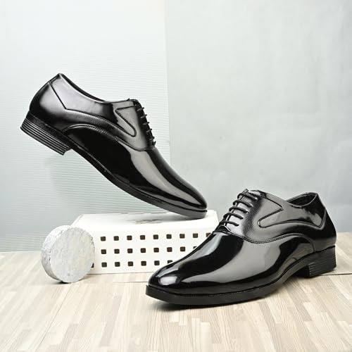 Image of Centrino Men's Formal Glossy Lace-Up Shoes | Patent Leather Oxford Dress Shoes|Comfortable Pointed Toe Formal Shoe| Stylish Looking Footwear for Formal Business Wedding & Office Shoes (9360)