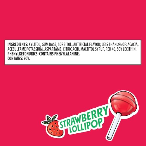 Image of Trident Vibes STRAWBERRY LOLLIPOP Sugar Free Chewing Gum, 40 Piece Bottle (Pack of 3)