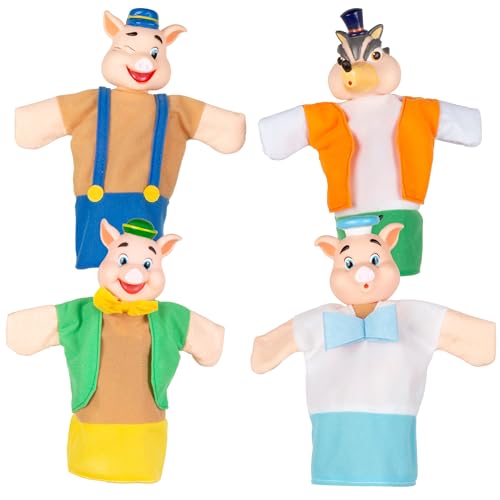 ColorBaby Cucu Show Set Marionetas Los Tres cerditos, 4 títeres Personajes de 25 cm, Materiales Suaves y Seguros, Juguetes Infantil, para Jugar en Grupo o Pasar Tiempo en Familia (39167)