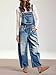Flamingals Barrel Leg Stitch Detail Button Side Denim Overalls for Women Casual Jumpsuits with Pockets Sky Blue XL