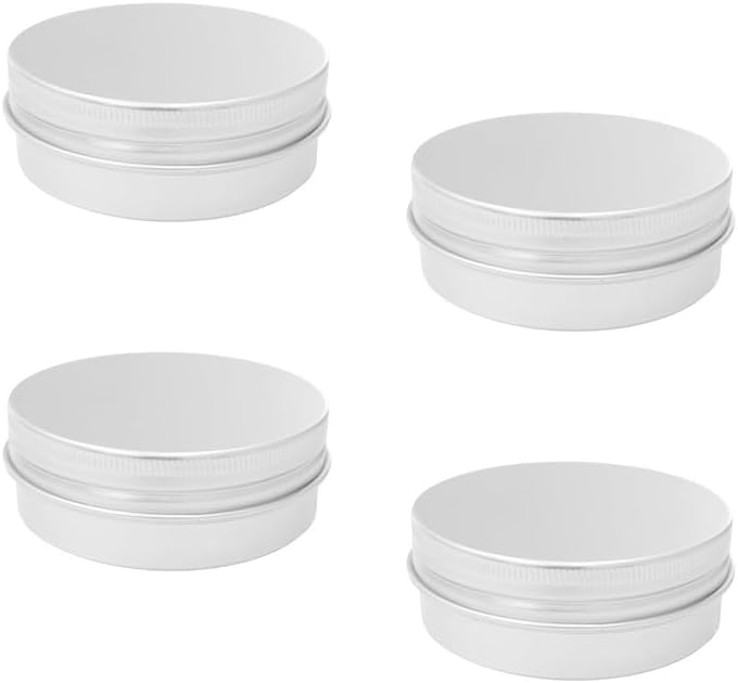 4 Pcs Metal Tins, 2oz Aluminum Tin Containers with Lids,Travel Tins for Balm, Cosmetics, Spices, Premium Refillable Tin Cans,Silver