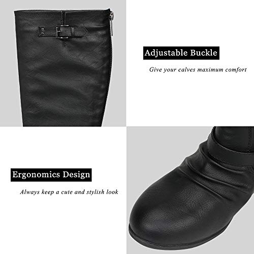Women’s Block Low Heel Knee High Boots Zipper Closure with Buckle Fashion Riding Boots4