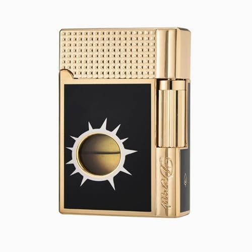 Encendedor de butano de llama suave de alta calidad, metal chapado en oro, encendido de pedernal (dorado-negro)