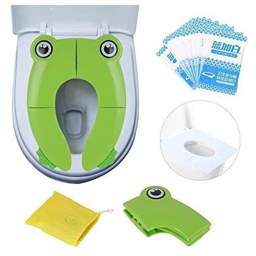 Travel Portable Folding Potty Training Toilet Seat Cover, Non Slip Silicone Pads, Suitable for Kids Baby Boys and Girls (Green)