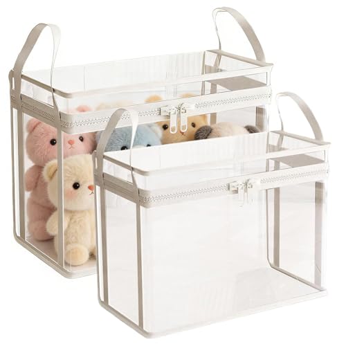 Generico Caja portapeluchas | Dos cajas transparentes para muñecas suaves | Contenedor de almacenamiento de muñecas – En el salón, sala de juegos, estudio, balcón, dormitorio, apartamento, casa de