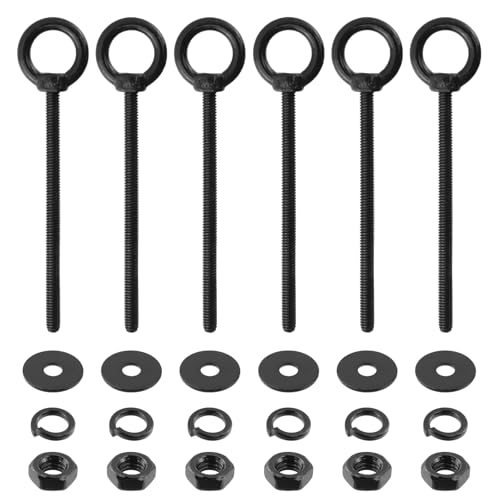 Image of Antrader Lifting Shoulder Eye Bolts,M4 x 60mm,Black,Stainless Steel,6 Sets | Machinery Shoulder Lifting Eye Bolt with Lock Nuts,Lock Washers,Flat Washers