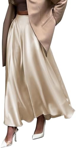 Womens Satin High Waist Elastic Midi Skirt Satin Maxi Skirt Silk ...