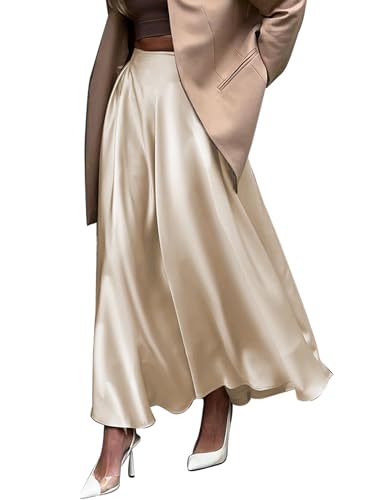 Jupe midi en satin taille haute pour femme - Finition premium fluide