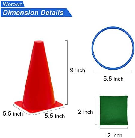 Worown 3 in 1 Kids Carnival Games Set, 31 Pcs Ring Toss Game with Soft Plastic Cones Bean Bags for Outdoor Game, Birthday Party