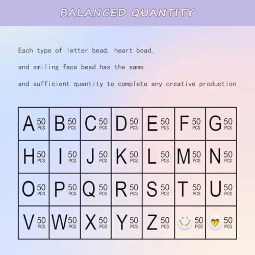 Image of Looconi 1400pcs Letter Beads Gold Alphabet A-Z and Smiley Heart Beads White Acrylic for Jewelry Making Bracelet