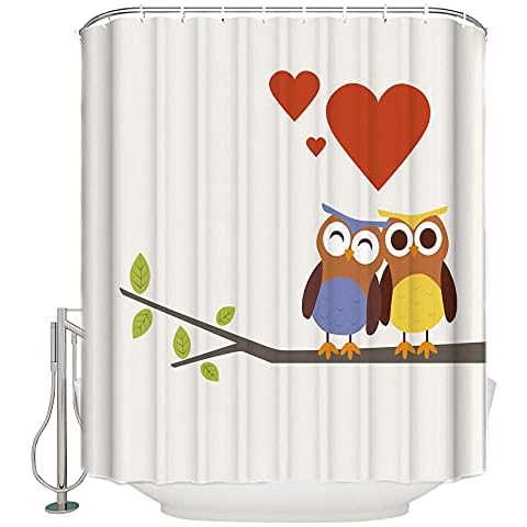 Shower Curtain Mould ​and Mildew Resistant 100% Polyester-Waterproof Quick-Drying, Weighted Hem, Shower Curtains Bathroom Two owls Pattern-W180xH180CM,with 12 Hooks Cover