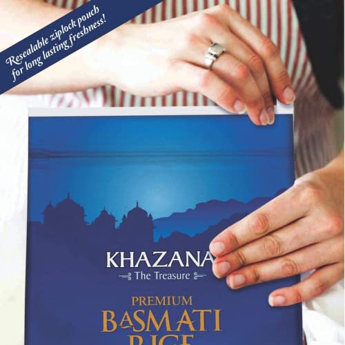 Khazana Authentic Premium Basmati Rice - 10Lb Resealable Zipper Bag | Non-Gmo, Gluten-Free, Kosher & Cholesterol-Free | Aromatic & Flavorful Grain From India #TOP6