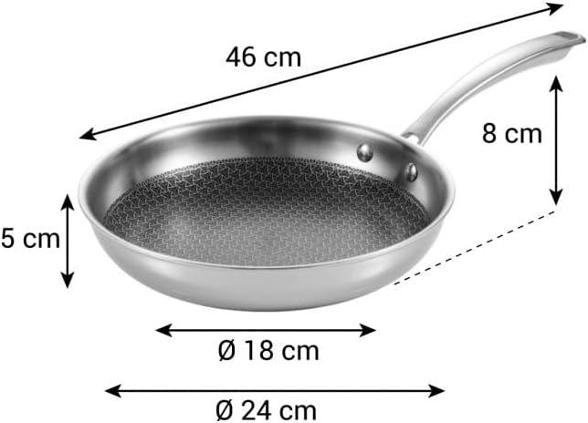 Diagram showing dimensions of Tescoma SteelCraft Frying Pan