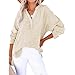 Womens Summer Tops Casual Button V Neck Long Sleeve Shirts Loose Pullover Tops Oversized Blouses Lightweight Gauze Top Beige