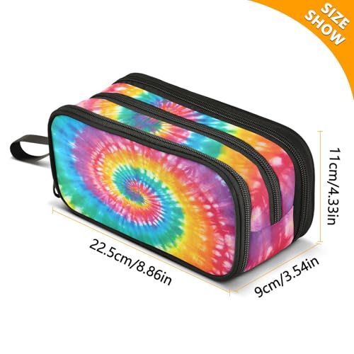 Image of Tie Dye Rainbow Pencil Case Box Boys Girls Large Pencil Pouch with Zipper Compartments Big Capacity Stationery Pen Bag Organizer for Kids Teens Adults School Office