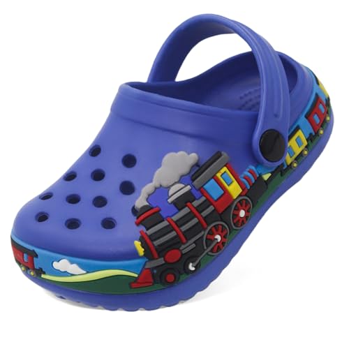 Image of Boys Girls Toddler Clogs Little Kids Slip on Slides Sandals Slippers Cute Cartoon Train Pattern Garden Clogs Summer Indoor Outdoor Beach Pool Water Shoes