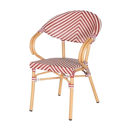 EME Sillón Bistró París Color Rojo - Estructura Resistente y Duradera. Aluminio y Asiento de textilene. Apilable. Sillón para Hostelería y Eventos.