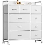YeTom タンス 収納 チェスト 洋服収納 おしゃれ 洋服タンス キャスター付き 大容量 衣装棚 衣裝ケース リビング 引き出し 脱衣所 棚 衣類チェスト 箪笥 木製天板付き 和風 布製引き出し 転倒防止 安定感 L82×W28×H97cm(4段9杯 白い)