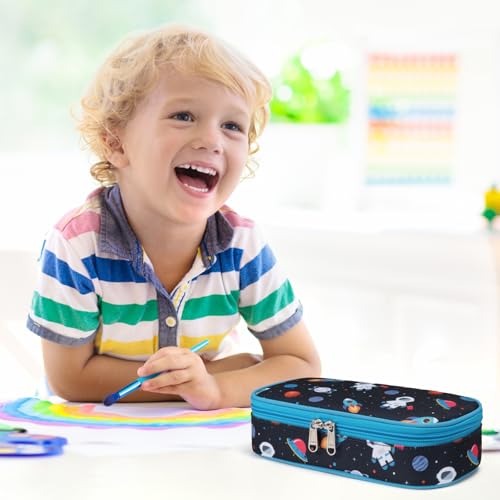 Image of Bagseri Pencil Case for Boys - Large Kids Pencil Pouch for School | Kids Pencil Case Wide Open, Boys Pen Bag with Multi-Slot, Cute Water Resistent Organizer for Stationery, Black Dinosaur