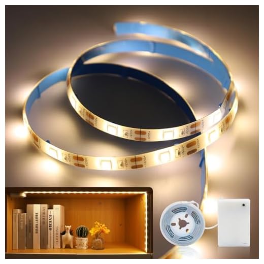 Auting ruban led pile Batterie, ruban led 1m blanc chaud pour sous le meuble de cuisine, étagères, meuble bas, placard, décoration