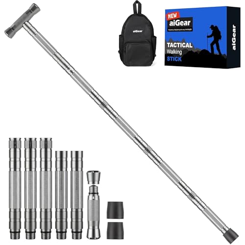 aiGear Bastone Tattico/Bastoncini Trekking | Utensili per L'esterno Accessori | 5/6/7/8 Tubi | CNC Lavorato in Alluminio Canna Tattica | per Campeggio Alpinismo Backpacking