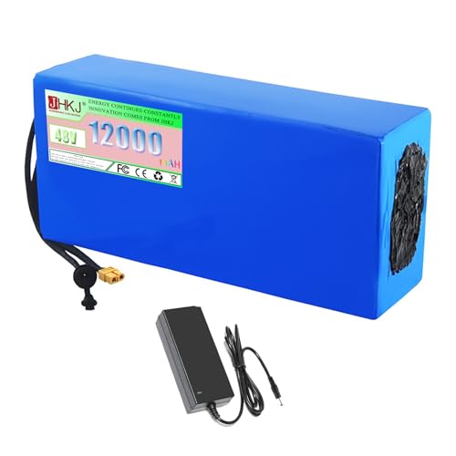 JHKJ 48V 12Ah 15Ah 20Ah Lithium-ion Battery Pack 48V 25Ah 30Ah Replacement Battery with XT60 Plug and Charger for 570W-1400W Motor Kits,48v12ah