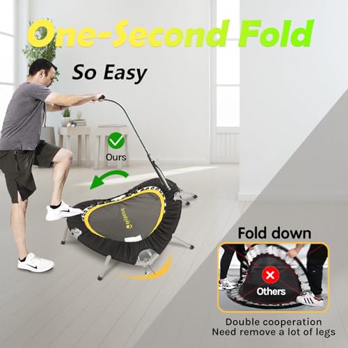 Image of SkyBound Boogie Bounce Elite Foldable Mini Trampoline Fitness Rebounder with Adjustable T-Bar Handle - Exercise Trampoline for Adult - Fitness Trampoline for Workout Trainer