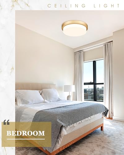Image of 16 inch Gold LED Flush Mount Ceiling Light, 36W, 5CCT | 3300LM, 3000K /3500K /4000K /5000K /6000K, Close to Ceiling Light Fixtures for Bedroom Kitchen, Milk Glass, AD-22008-L16-GD