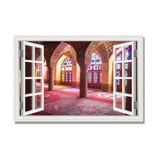 Tableau decoration murale salon JZSDGB batiments du monde toile 80x120cm