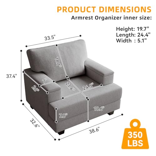 Sillón con almacenamiento tapizado en lino Gris oscuro miniatura 2