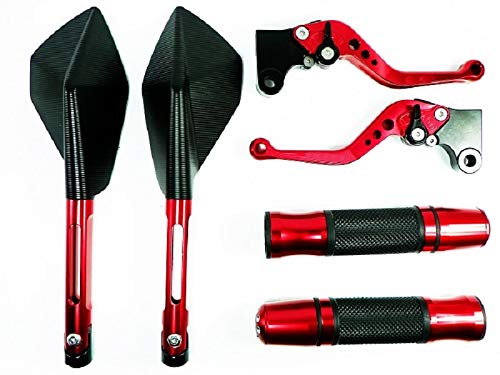 Kit Retrovisor Prisma+Manete Curto+Manopla Esportiva c/Peso Yamaha Fazer 250 Vermelho